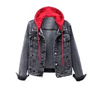 JEShifangjiusu Casual Femme Avec Chapeau Veste De Cow-Boy Boutons De Remise En éTat D'Eau RéTro Veste De Camion (Rouge,3TG)