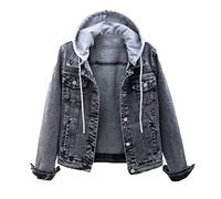 JEShifangjiusu Casual Femme Avec Chapeau Veste De Cow-Boy Boutons De Remise En éTat D'Eau RéTro Veste De Camion (Gris,4TG)