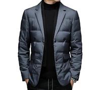 JEShifangjiusu Doudoune isolante à col pour homme - Blazer d'affaires thermique d'hiver - Manteaux en duvet coupe-vent rembourrés - Manteau gonflé rembourré, gris, XL