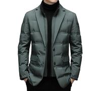 JEShifangjiusu Doudoune isolante à col pour homme - Blazer d'affaires thermique d'hiver - Manteaux en duvet coupe-vent - Manteau matelassé gonflant rembourré, Vert, M