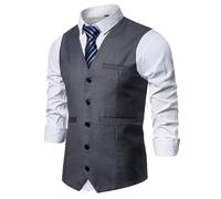 JEShifangjiusu Gilet de costume d'affaires solide pour homme, coupe droite, slim robe de mariage gilet (Profond Gris C1,Grand)