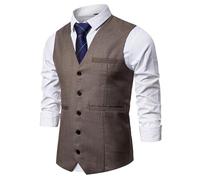 JEShifangjiusu Gilet de costume d'affaires solide pour homme, coupe droite, slim robe de mariage gilet (Brune C1,Grand)
