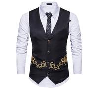 JEShifangjiusu Gilet de costume d'affaires solide pour homme, coupe droite, slim robe de mariage gilet (Noir B1,S)