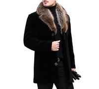 JEShifangjiusu Homme veste de marine d'hiver avec une seule rangée de serrure de laine mélangée dans le col long et épais protection contre le vent (Le Noir,XL)