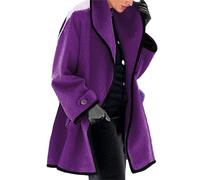 JEShifangjiusu Manteaux DéContractéS Pour Femme En Laine MéLangéE, Trenchs Longs à Simple Boutonnage, Col à Revers, Pardessus (Violet2,S)