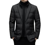 JEShifangjiusu Veste matelassée à col isolée pour homme Veste thermique d’hiver pour les affaires Blazer en duvet Veste rembourrée coupe-vent et moelleuse, Noir , XL