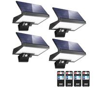 JESLED Lampe Solaire Exterieur, 108LEDs Projecteur LED Exterieur Detecteur de Mouvement, 2600mAh Rotatif Lu, Cinq Modes, Applique Murale De Sécurité étanche Sans Fil, 4 Paquet