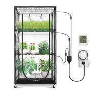 JESLED Serre d'intérieur avec lampe de croissance - LED à spectre complet 5 000 K pour le démarrage des semences, contrôle de l'éclairage à niveaux, minuterie et hygromètre intégrés, support roulant