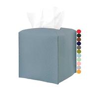 JESMINI Boîte à mouchoirs en cuir avec ceinture inférieure [Bleu pastel foncé] Élégant support de boîte à mouchoirs en cuir décoratif pour salle de bain, comptoir, table de chevet, bureau