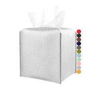 JESMINI Housse de boîte à mouchoirs carrée argentée avec ceinture inférieure en cuir synthétique moderne pour salle de bain, comptoir, table de nuit, bureau, 5 x 5 x 5 cm