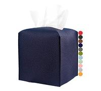 JESMINI, Housse de boîte à mouchoirs carrée en Cuir avec Ceinture inférieure [Bleu Marine] Support de boîte à mouchoirs décoratif pour Salle de Bain