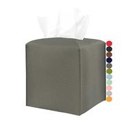 JESMINI, Housse de boîte à mouchoirs carrée en cuir avec ceinture inférieure [Gris foncé) - Support décoratif pour salle de bain/table de chevet/bureau