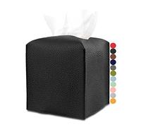 JESMINI - Housse de boîte à mouchoirs carrée en cuir synthétique avec ceinture inférieure [JESMINI, Noir] Support de boîte à mouchoirs décoratif pour salle de bain, décoration de bureau à domicile