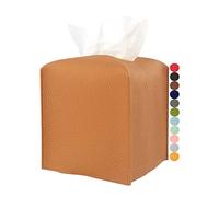 JESMINI, Housse de boîte à mouchoirs carrée en similicuir avec ceinture inférieure [JESMINI, marron camel] Housse de boîte à mouchoirs cube pour salle de bain/table de nuit/bureau