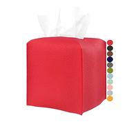 JESMINI Housse de boîte à mouchoirs carrée Rouge avec Ceinture inférieure [JESMINI, Rouge] Support de boîte à mouchoirs Moderne en Cuir synthétique décoratif pour Salle de Bain, Meuble-lavabo
