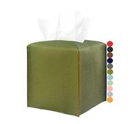 JESMINI - Housse de boîte à mouchoirs carrée Verte - avec Ceinture inférieure [JESMINI] Support de boîte à mouchoirs en Cuir synthétique Vert décoratif pour Salle de Bain, comptoir, Tables de Nuit,