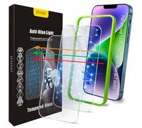 JESOHO Lot de 2 films de protection d'écran incolores à lumière bleue pour iPhone 13 Pro Max/14 Plus [6,7 pouces] en verre trempé, HD transparent, dureté 9H, sans bulles, compatible avec les coques