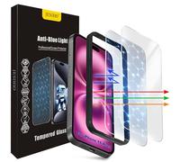 JESOHO Lot de 2 films protecteurs d'écran pour iPhone 16 Plus et 15 Plus [6,7 pouces], 3ème film en verre trempé incolore, anti-lumière bleue, HD transparent, dureté 9H, sans bulles, compatible avec
