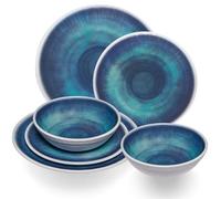 Jesolo Service de table en mélamine pour 2 personnes - 6 pièces - Aspect faïence - Passe au lave-vaisselle - Vaisselle de camping - Accessoires de camping - Caravane - Festival - Pique-nique - Fête de