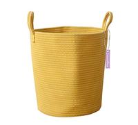 Jessedaa Coton tissé Corde Jouet Sac de Rangement, Panier à Linge et Coffre-Couches avec poignées big 45 (Haut) x 40 (diamètre) cm Jaune