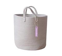 Jessedaa Coton tissé Corde Jouet Sac de Rangement, Panier à Linge et Coffre-Couches avec poignées Petit 35 (Haut) x 30 (diamètre) cm Blanc