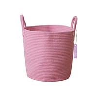 Jessedaa Coton tissé Corde Jouet Sac de Rangement, Panier à Linge et Coffre-Couches avec poignées Petit 35 (Haut) x 30 (diamètre) cm Rose