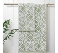 Jessica Simpson Aziza - Lot de 4 Serviettes de Bain | Décoration de Salle de Bain Haut de Gamme | Comprend 2 essuie-Mains et 2 Serviettes de Douche | 100% Coton et lavables en Machine | Vert givré