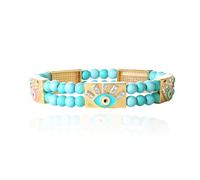Jessica Simpson Bracelet mauvais œil doré pour femme, Adjustable, Laiton imitation or, pierres acryliques