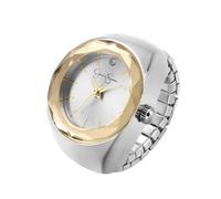Jessica Simpson Montre Femme Argent Bague Réglable - Lunette Dorée Facettée Quartz Analogique Mini Cadran avec Cristal, Bracelet Extensible Accessoire Bijoux Mode, Argenté, Art déco