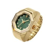 Jessica Simpson Montre Femme Argent Bague Réglable - Lunette Octogonale Dorée - Quartz Analogique Mini Cadran - Bracelet Extensible Accessoire Bijoux Mode, Doré/vert, Moderne