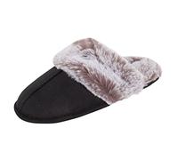 Jessica Simpson Women's Comfy Faux Fur House Slipper Scuff Memory Foam Slip on Anti-Skid Sole, Black, X-Large