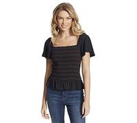Jessica Simpson Women's Plus Size Marie Flutter Sleeve Blouse, Black (Multi Smocking), 3X