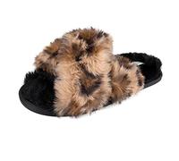 Jessica Simpson Women's Plush Cross Slide Slipper, Leopard/Black, X-Large