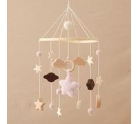 Jessruly Clochette de lit en bois avec boîte à musique - Hochet à suspendre en feutre doux pour décoration de chambre d'enfant, mobile de berceau inspiré de Montessori (rose)
