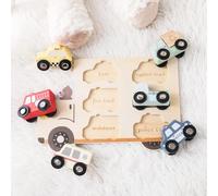 Jessruly Ensemble de puzzle en bois pour véhicule - Jouet d'apprentissage inspiré de Montessori avec voitures et camions, puzzle de développement cognitif précoce pour la reconnaissance des formes et