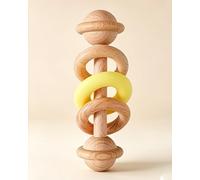 Jessruly Hochet en bois naturel - Anneau de dentition sensoriel en silicone et jouet à saisir, hochet en bois sans BPA pour la motricité et le jeu apaisant (jaune)