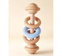 Jessruly Hochet en bois naturel - Anneau de dentition sensoriel en silicone et jouet à saisir, hochet en bois sans BPA pour la motricité et le jeu apaisant (bleu)
