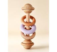 Jessruly Hochet en bois naturel - Anneau de dentition sensoriel en silicone et jouet à saisir, hochet en bois sans BPA pour la motricité et le jeu apaisant (violet)