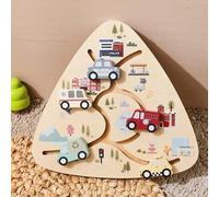 Jessruly Montessori Jeu de puzzle de voiture en bois avec camions, pièces de voiture et tableau de bord avec voie de bus - Jouet sensoriel éducatif