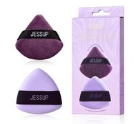 Jessup Houpette Maquillage à Poudre, 2 Pièces Triangulaires Houpettes Poudre pour Fond de Teint, Finition et Baking, Réutilisables, Lavables, Violet SP018