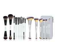 Jessup Lot 10 Pinceau de Maquillage à Double Embout Cyan Vif T500 et Set de 7 Pinceau Maquillage Double Embout avec Pochette