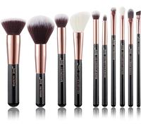 Jessup Lot De 10 Pinceaux De Maquillage - Pour Fond De Teint, Eyeliner, Anti-Cerne, Tampon - Fabrication Artisanale - Poils Synthétiques - Kit D'outils De Maquillage - Noir Et Or Rose - T156