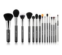 Jessup Lot de 15 pinceaux de maquillage pour poudre, anti-cernes, fard paupi res, eye-liner, estompeur, l vres (noir/argent) T092