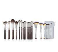 Jessup Pinceaux Maquillage Marron 15pcs et 7pcs Pinceaux Maquillages Double Embout Set de Gris avec Pochette