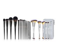 Jessup Pinceaux Maquillages 14 Pièces Noir T336 et Jessup Pinceaux Maquillages Double Embout de Gris avec Pochette T520