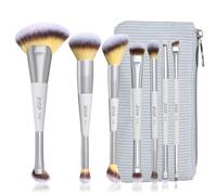 Jessup Pinceaux Maquillages Double Embout Set de 7 Pinceau Maquillage pour Fond de Teint, Contour, Rougir, Illuminateur, Sourcils et Fard à Paupières avec Pochette, Quiet Gray T520