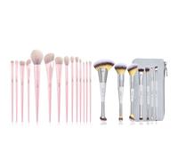 Jessup Pinceaux Maquillages Rose 14 Pcs et Pinceaux Maquillages Double Embout Set de 7 Pinceau Maquillage avec Pochette