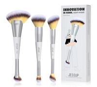 Jessup Pinceaux Maquillages Visage Double Embout Set de 3 Pinceau Maquillage pour Fond de Teint, Contour, Rougir, Illuminateur et Correcteur, Végétalien Quiet Gray T521