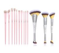 Jessup Pinceaux Maquillages Yeux Rose 10pcs T496 et 3pcs Pinceaux Maquillages Visage Double Embout T521