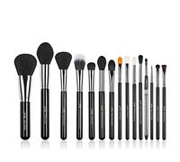 Jessup T092 Ensemble de 15 pinceaux de maquillage professionnels pour fond de teint, fard à paupières, eyeliner, estompeur et lèvres Noir/Argent